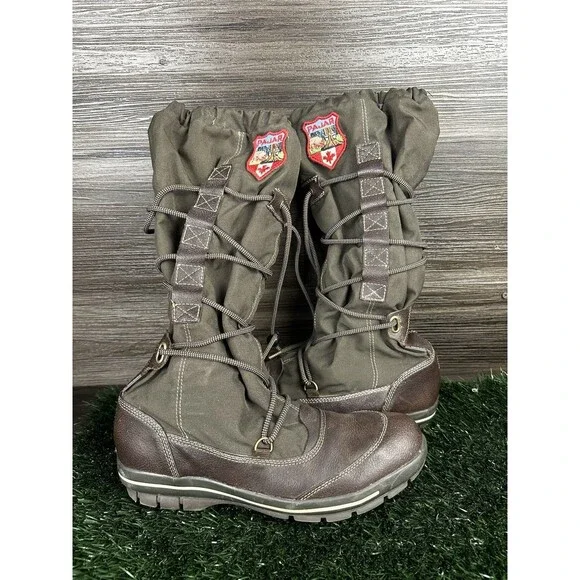 Pajar womens tall winter rain boots shoes brown drawstring patch size 10 Euro 41 - Picture 1 of 6